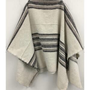 Women's Vintage Cream Grey
Striped Neck Poncho Cape Overcoat
Blanket